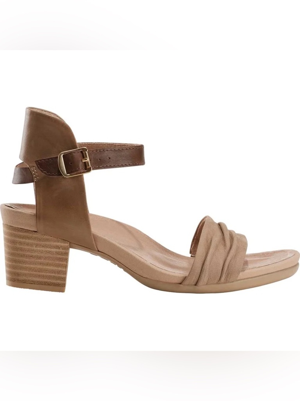 Women's Earth Ivy Symphony Ankle Strap Low Block Heel Sandal Sand Leather 8M